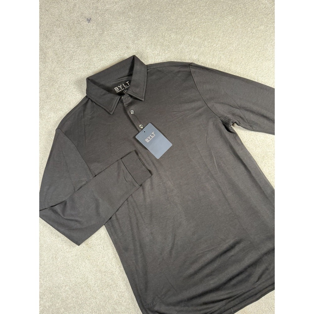 BYLT Comfort Wool Long Sleeve Polo Shirt Men's Medium Black Premium Basics NWT